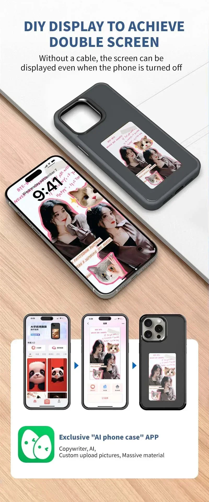 E-ink Screen Phone Case for IPhone 16 15 14 Pro Max Smart DIY Can Change Picture Refesh Photo Phone Cover No Batteries Required