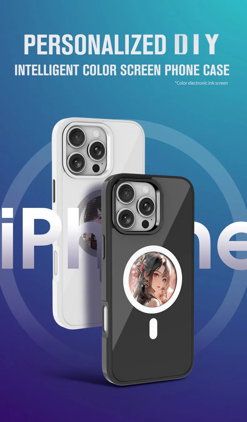 2.53 inches E-ink phone case photos HD Display Wireless transmission DIY screen for iphone 16/15/14/13 Round Support Magsafe