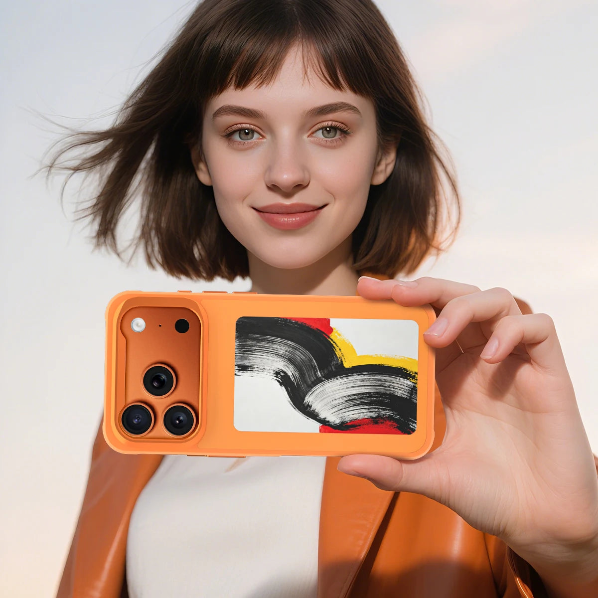 Fonlyu 1pc NFC E-ink Screen Phone Case with Bracket for iPhone 17 pro Max Magnetic Phone Protector Covers Black Grey Orange