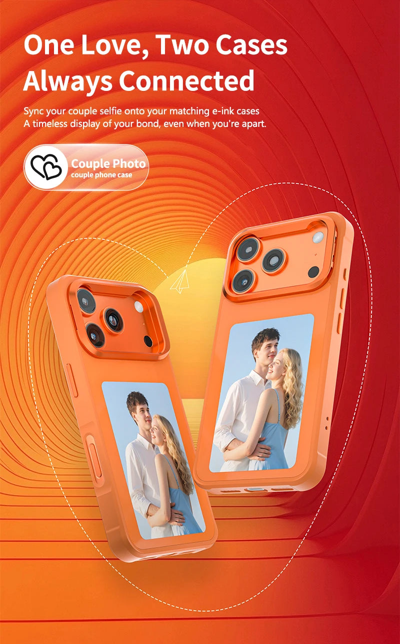 Fonlyu 1pc NFC E-ink Screen Phone Case with Bracket for iPhone 17 pro Max Magnetic Phone Protector Covers Black Grey Orange