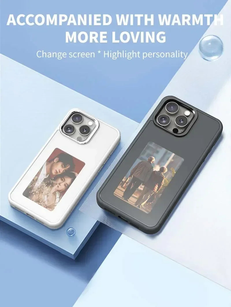 E-ink Screen Phone Case for IPhone 16 15 14 Pro Max Smart DIY Can Change Picture Refesh Photo Phone Cover No Batteries Required