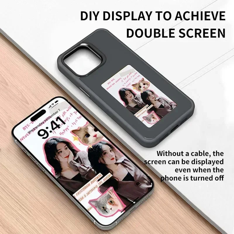 E-ink Screen Phone Case for IPhone 16 15 14 Pro Max Smart DIY Can Change Picture Refesh Photo Phone Cover No Batteries Required