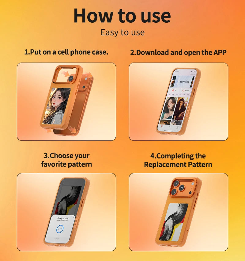 Fonlyu 1pc NFC E-ink Screen Phone Case with Bracket for iPhone 17 pro Max Magnetic Phone Protector Covers Black Grey Orange