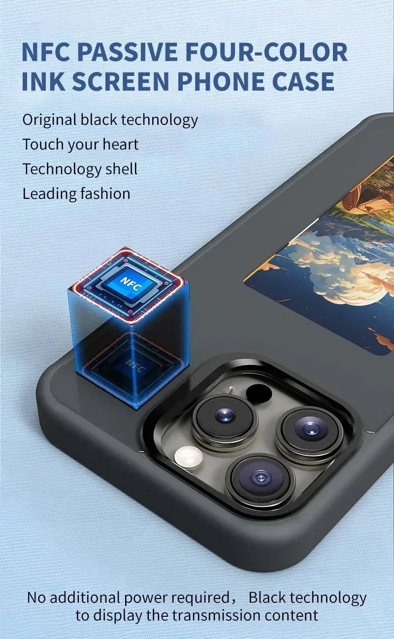 E-ink Screen Phone Case for IPhone 16 15 14 Pro Max Smart DIY Can Change Picture Refesh Photo Phone Cover No Batteries Required